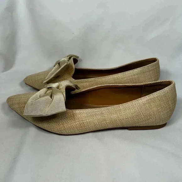 ASOS Design Lake Bow Size 11W Raffia Ballet Pointed Toe Flat Loafer - Picture 5 of 10